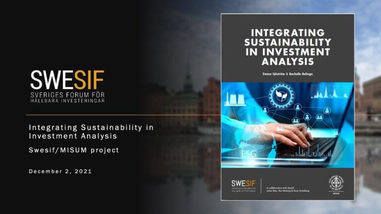 Integrating Sustainability in Investment Analysis –  Swesif-finansierad studie gjord av Misum